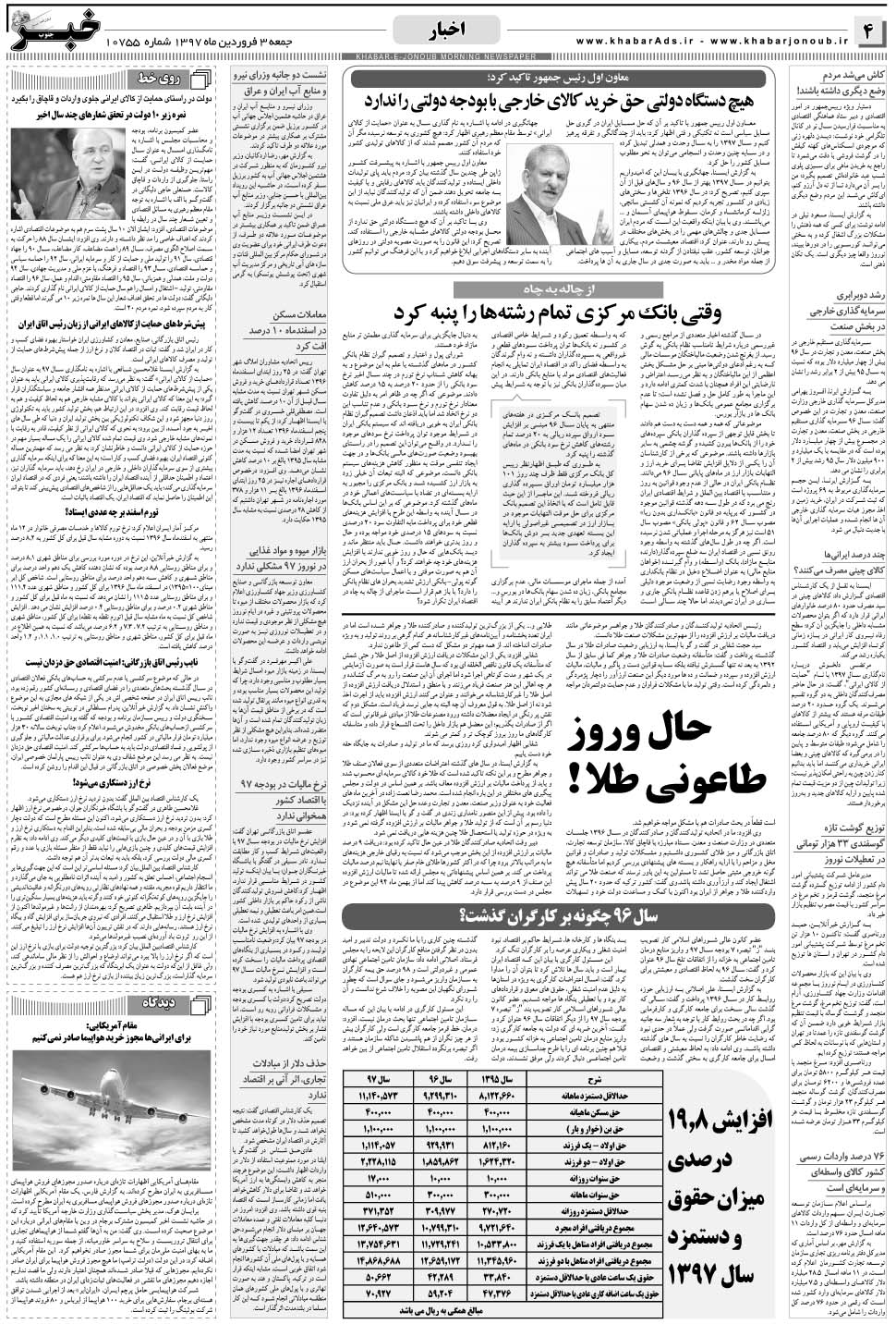 مشاهده صفحه ۴ روزنامه خبرجنوب تاریخ ۳  سال ۱۳۹۷