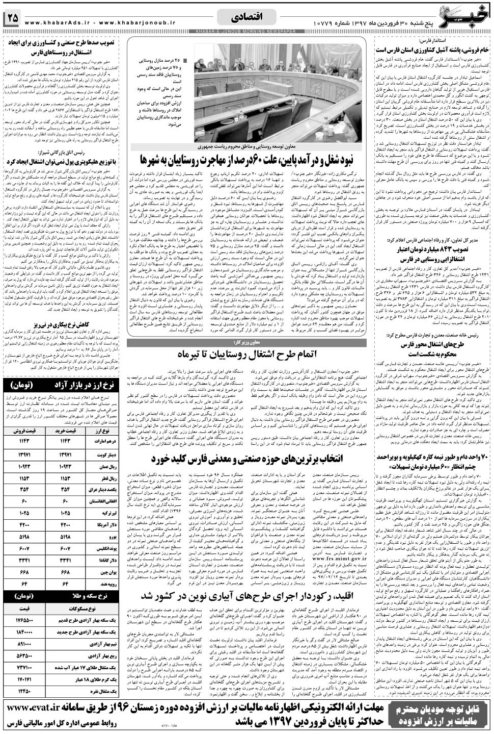 مشاهده صفحه ۲۵ روزنامه خبرجنوب تاریخ ۳۰  سال ۱۳۹۷