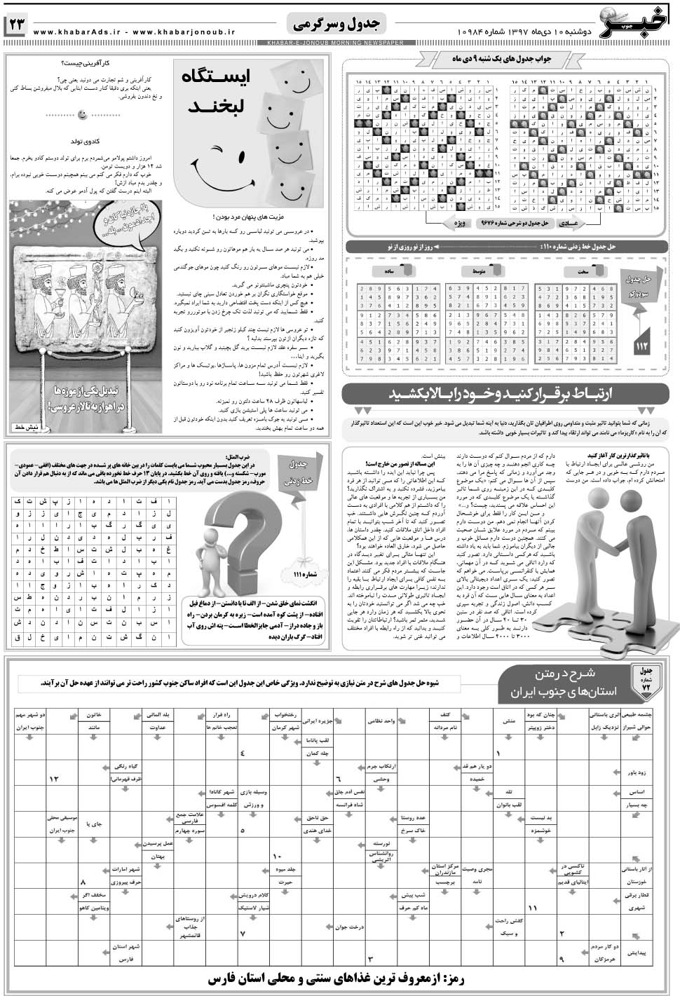 مشاهده صفحه ۲۳ روزنامه خبرجنوب تاریخ ۱۰ دی سال ۱۳۹۷