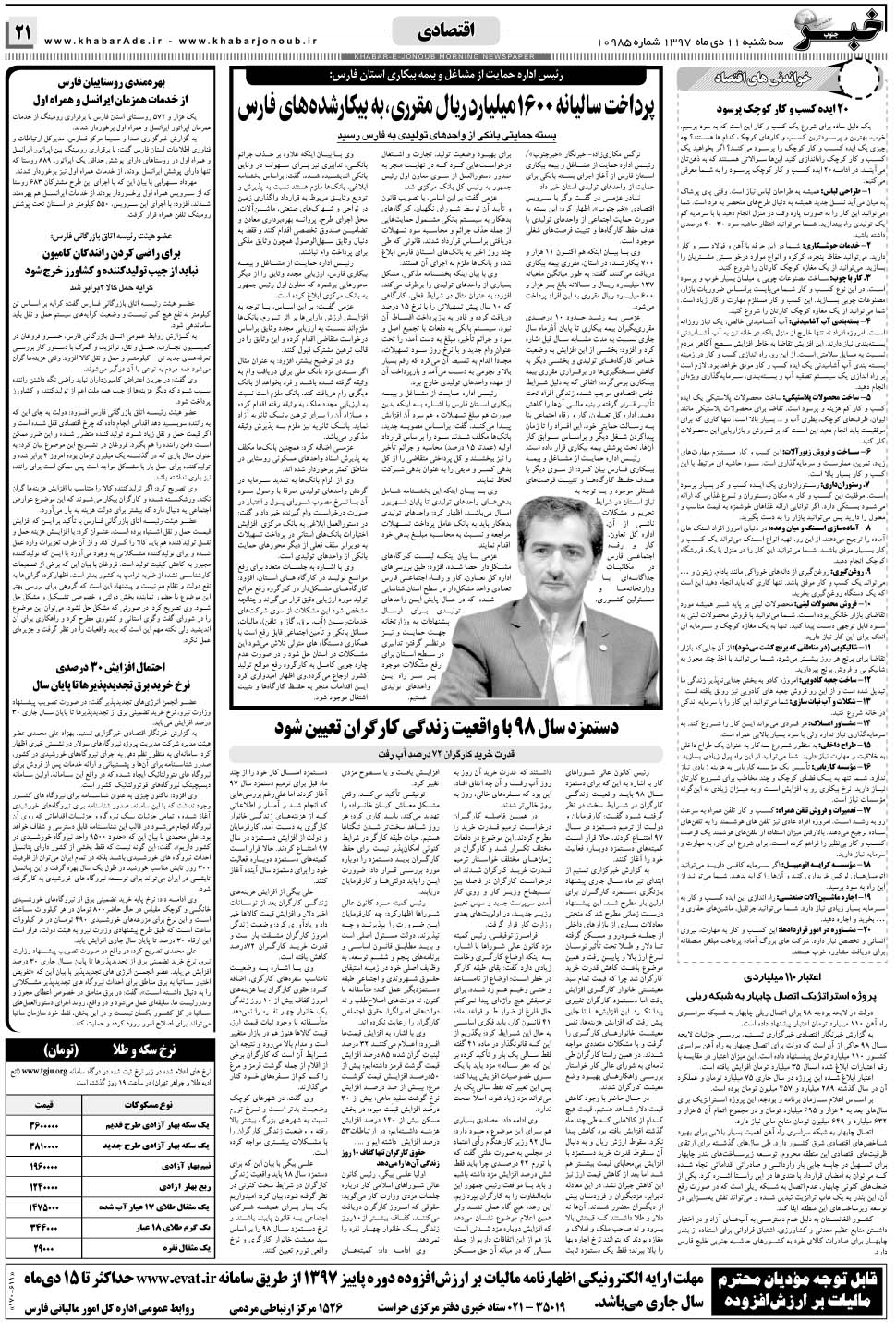 مشاهده صفحه ۲۱ روزنامه خبرجنوب تاریخ ۱۱ دی سال ۱۳۹۷