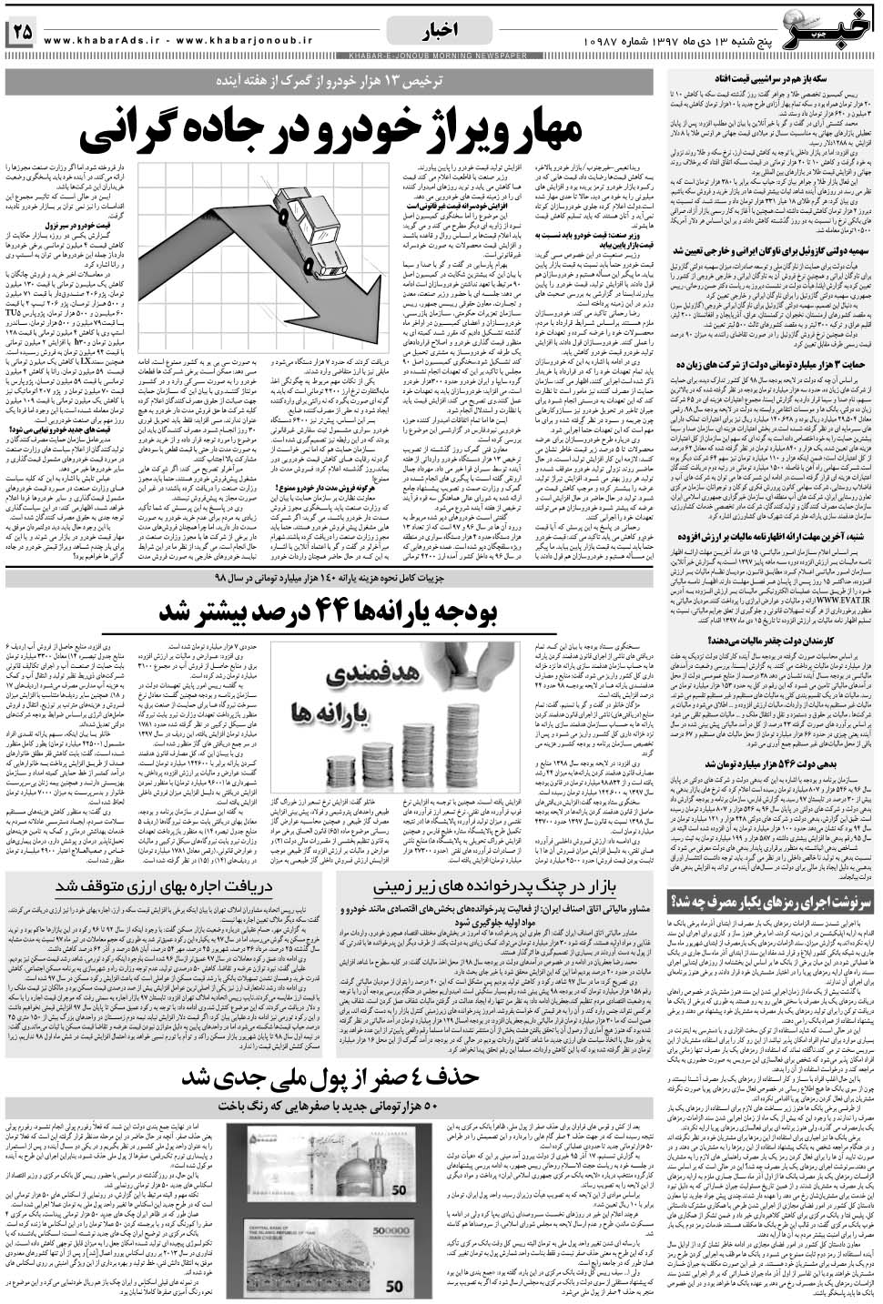 مشاهده صفحه ۲۵ روزنامه خبرجنوب تاریخ ۱۳ دی سال ۱۳۹۷