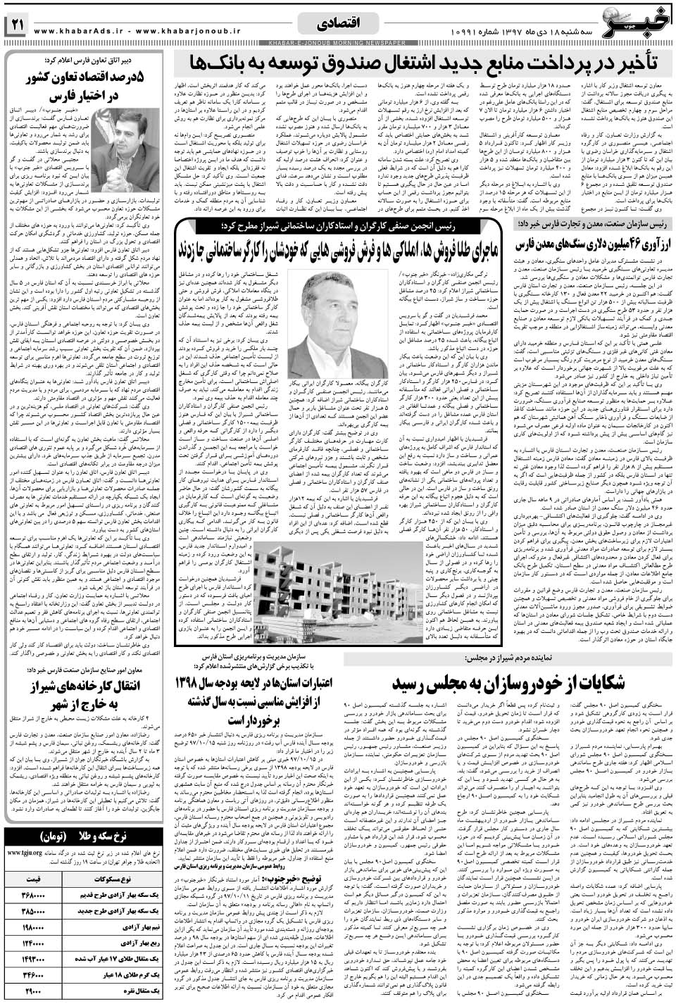 مشاهده صفحه ۲۱ روزنامه خبرجنوب تاریخ ۱۸ دی سال ۱۳۹۷