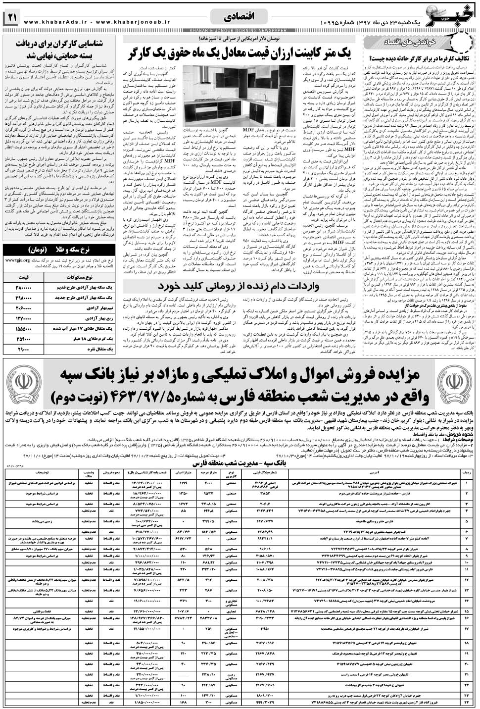 مشاهده صفحه ۲۱ روزنامه خبرجنوب تاریخ ۲۳ دی سال ۱۳۹۷