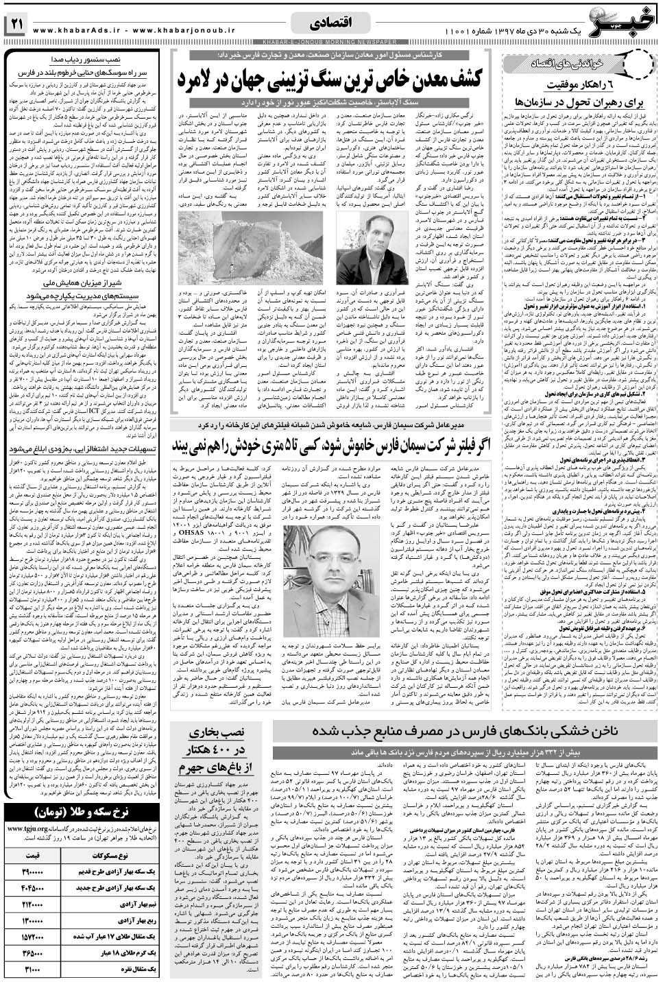 مشاهده صفحه ۲۱ روزنامه خبرجنوب تاریخ ۳۰ دی سال ۱۳۹۷
