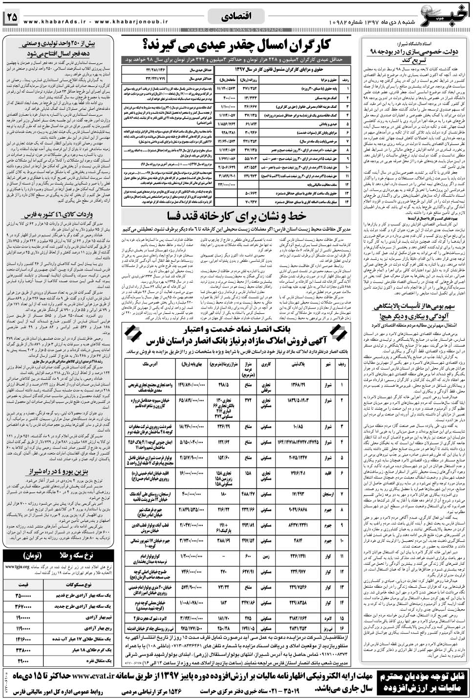 مشاهده صفحه ۲۵ روزنامه خبرجنوب تاریخ ۸ دی سال ۱۳۹۷