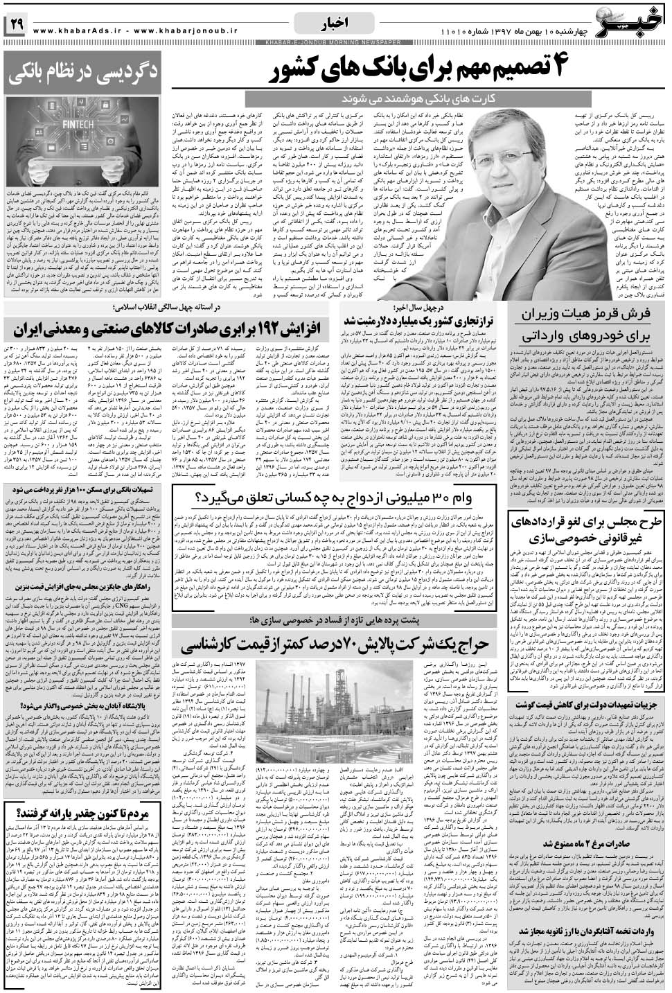 مشاهده صفحه ۲۹ روزنامه خبرجنوب تاریخ ۱۰ بهمن سال ۱۳۹۷