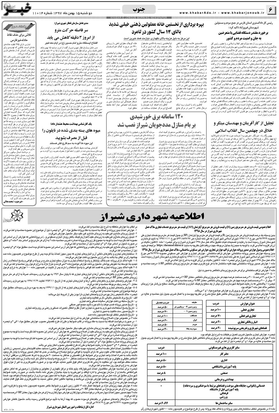 مشاهده صفحه ۶ روزنامه خبرجنوب تاریخ ۱۵ بهمن سال ۱۳۹۷