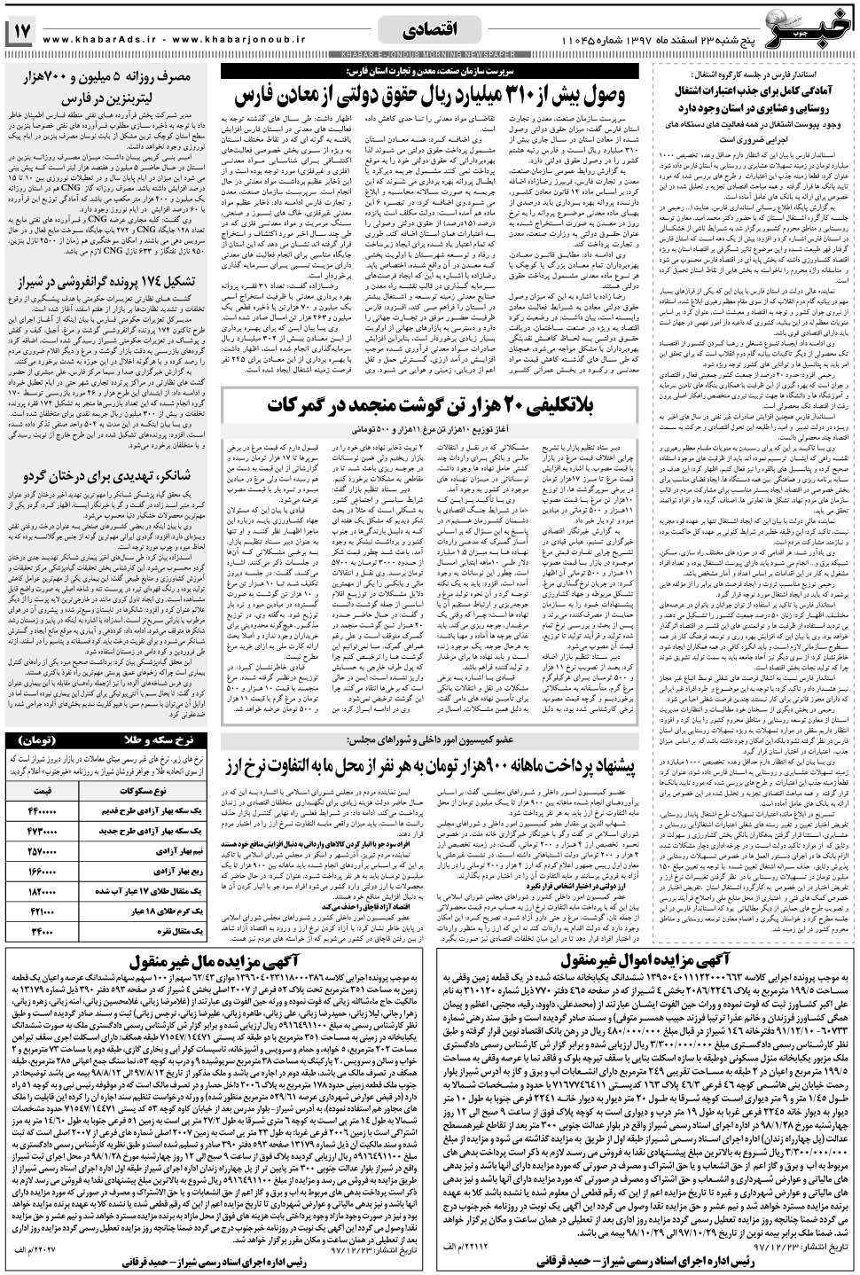 مشاهده صفحه ۱۷ روزنامه خبرجنوب تاریخ ۲۳ اسفند سال ۱۳۹۷