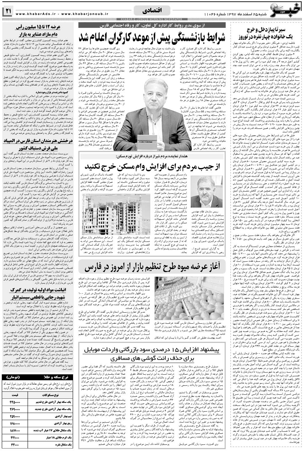 مشاهده صفحه ۲۱ روزنامه خبرجنوب تاریخ ۲۵ اسفند سال ۱۳۹۷