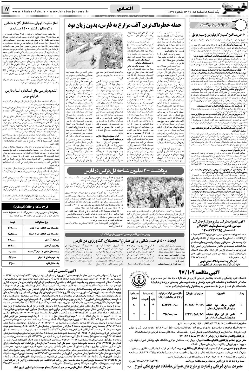مشاهده صفحه ۱۷ روزنامه خبرجنوب تاریخ ۵ اسفند سال ۱۳۹۷