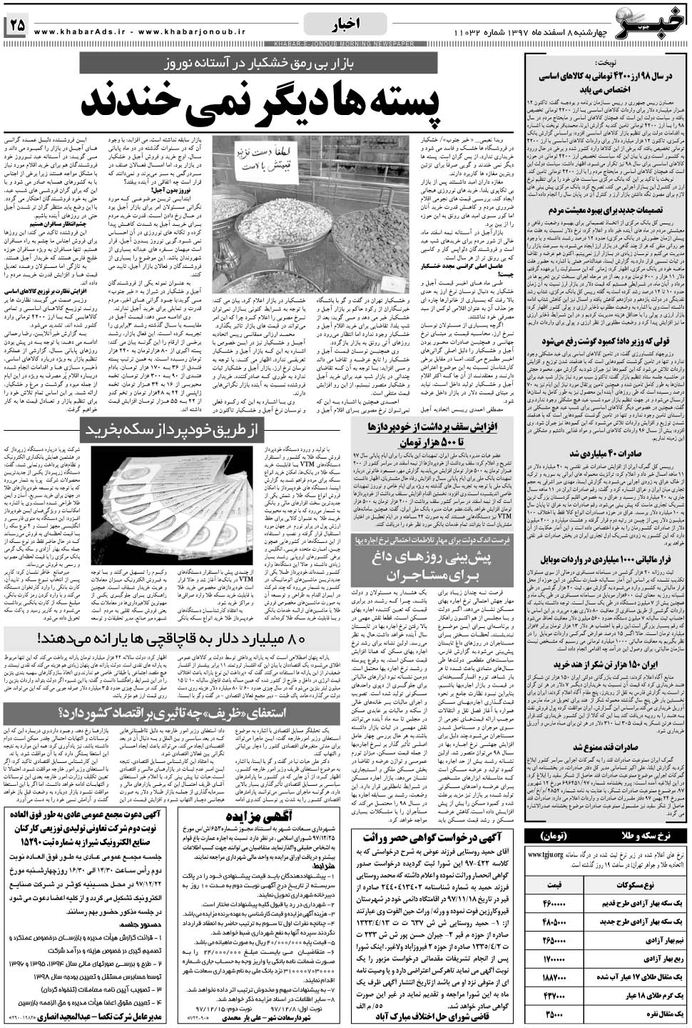 مشاهده صفحه ۲۵ روزنامه خبرجنوب تاریخ ۸ اسفند سال ۱۳۹۷