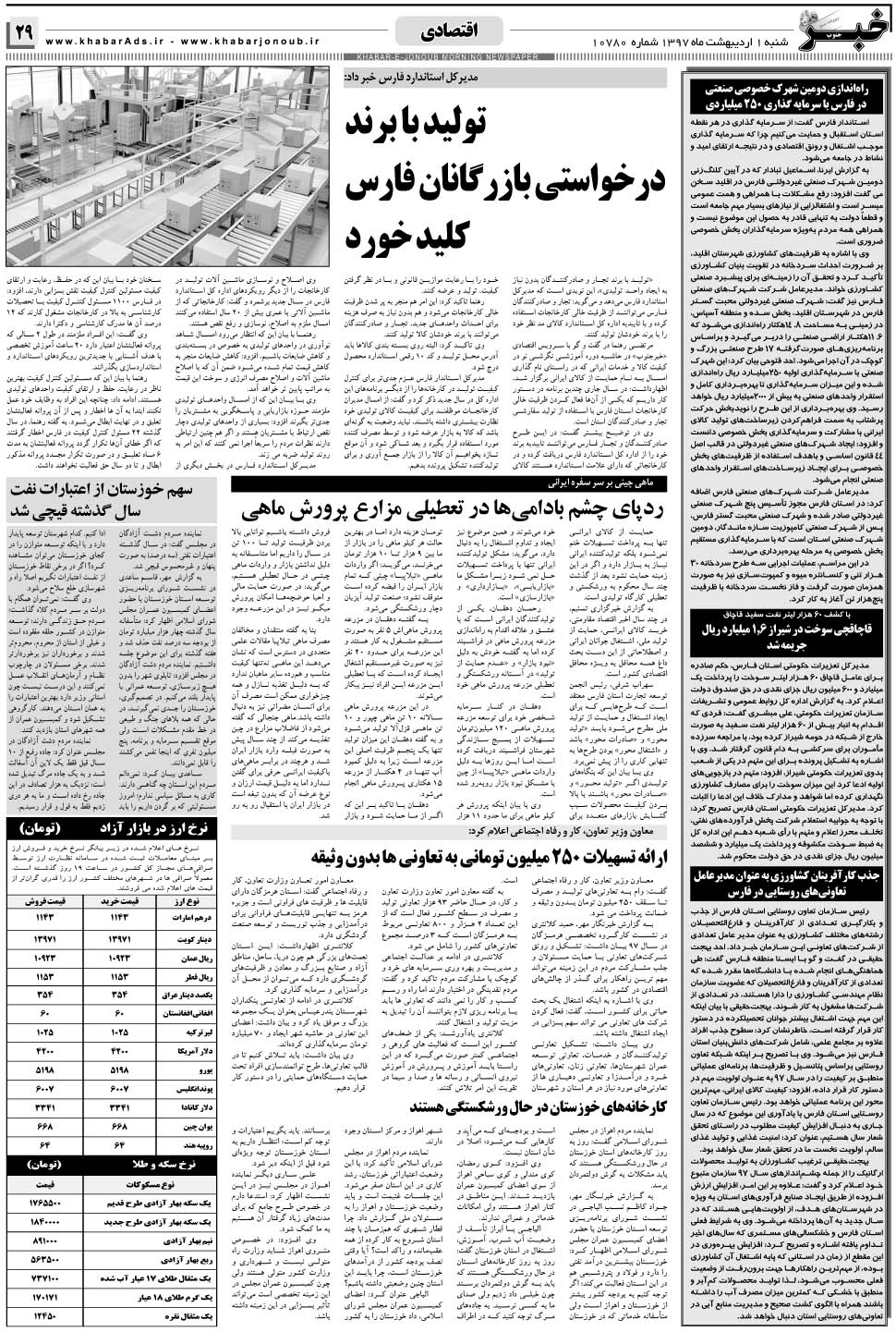 مشاهده صفحه ۲۹ روزنامه خبرجنوب تاریخ ۱  سال ۱۳۹۷