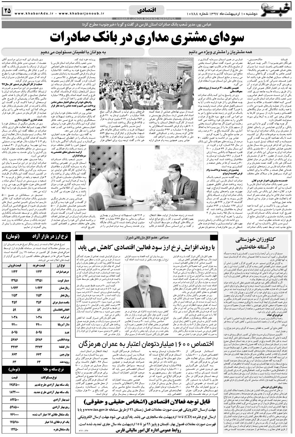 مشاهده صفحه ۲۵ روزنامه خبرجنوب تاریخ ۱۰  سال ۱۳۹۷