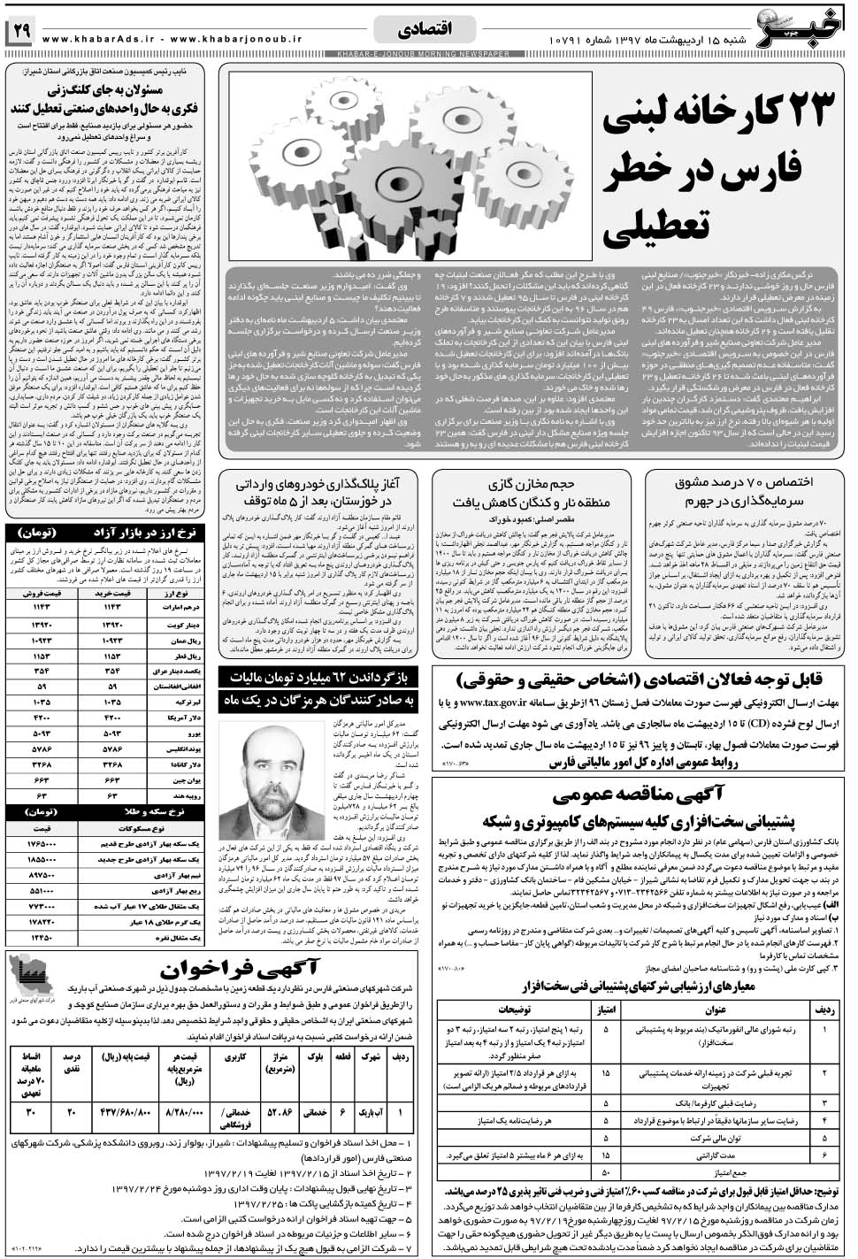 مشاهده صفحه ۲۹ روزنامه خبرجنوب تاریخ ۱۵  سال ۱۳۹۷