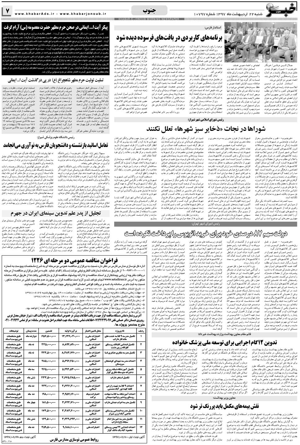مشاهده صفحه ۷ روزنامه خبرجنوب تاریخ ۲۲  سال ۱۳۹۷