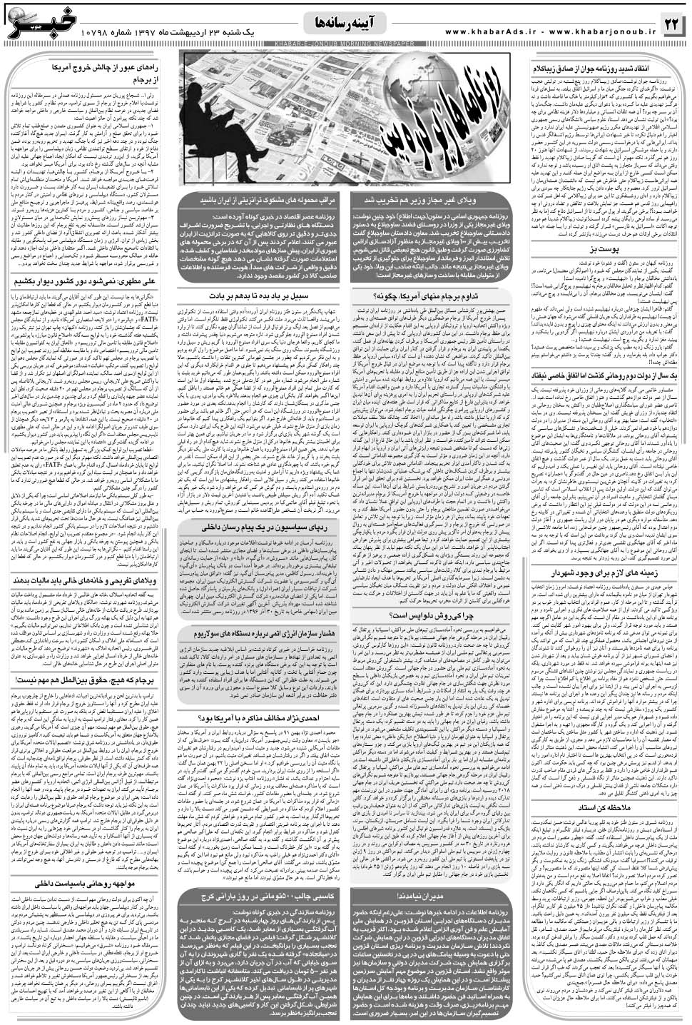 مشاهده صفحه ۲۲ روزنامه خبرجنوب تاریخ ۲۳  سال ۱۳۹۷