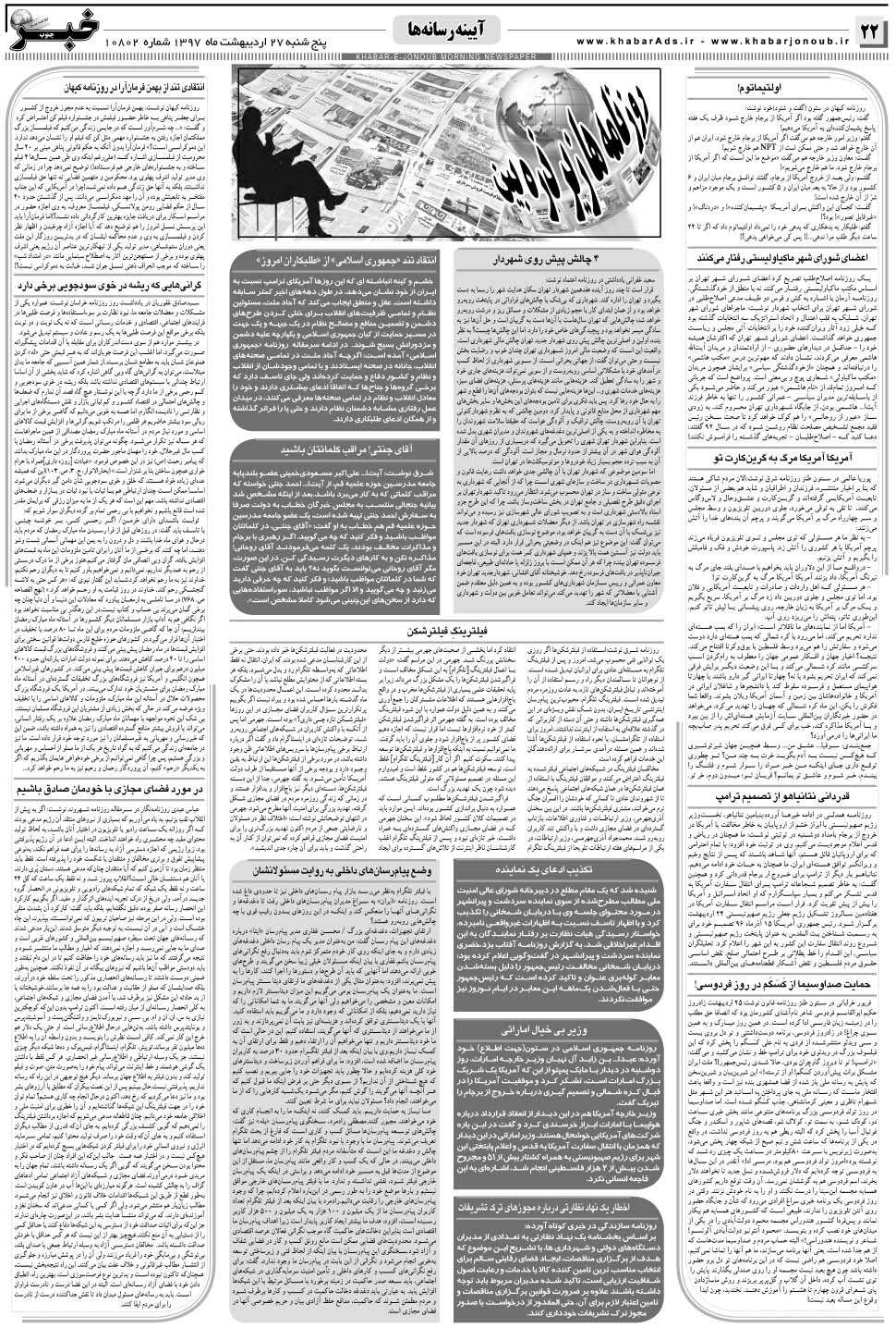 مشاهده صفحه ۲۲ روزنامه خبرجنوب تاریخ ۲۷  سال ۱۳۹۷