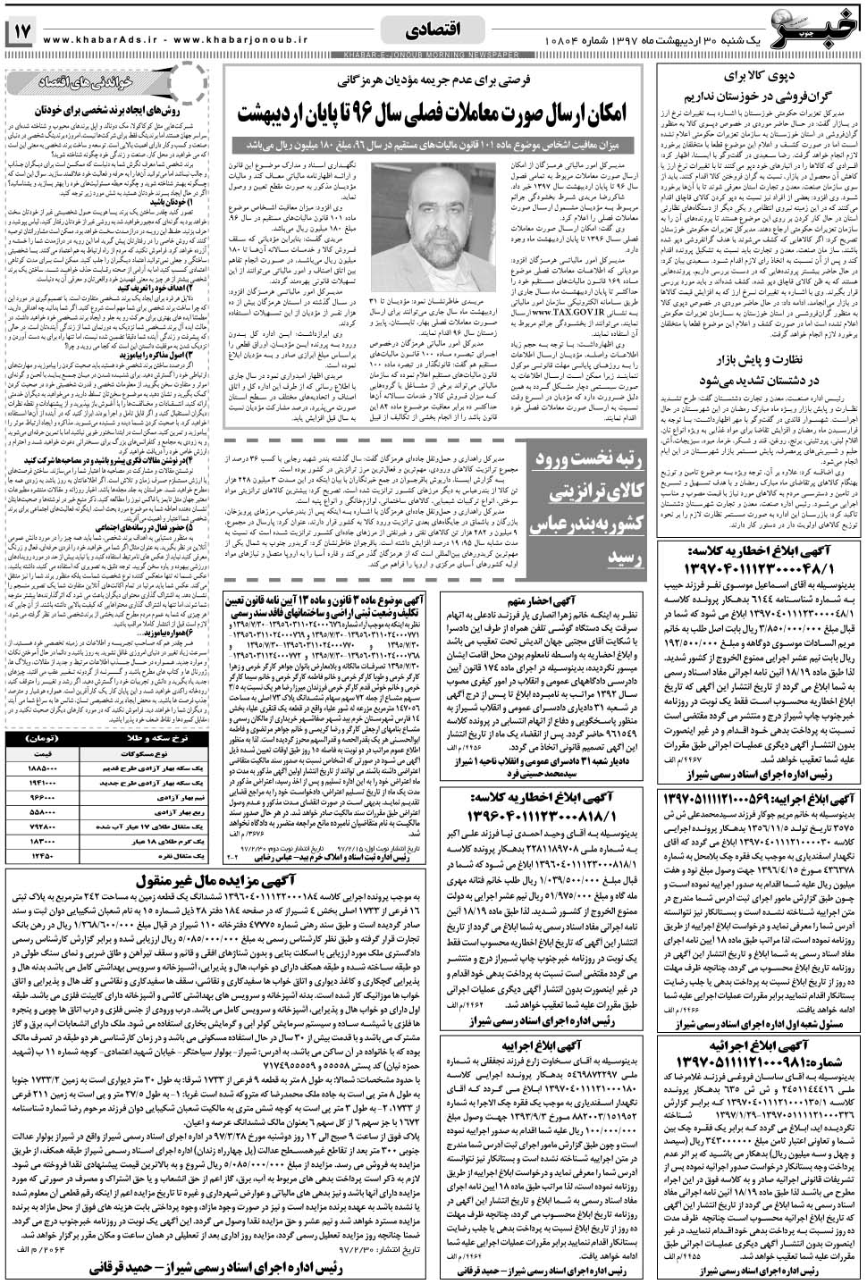 مشاهده صفحه ۱۷ روزنامه خبرجنوب تاریخ ۳۰  سال ۱۳۹۷