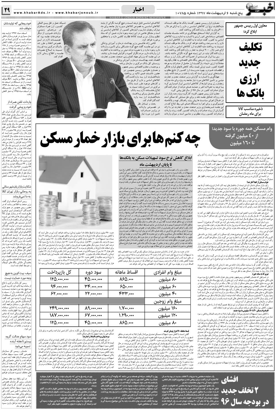 مشاهده صفحه ۲۹ روزنامه خبرجنوب تاریخ ۶  سال ۱۳۹۷