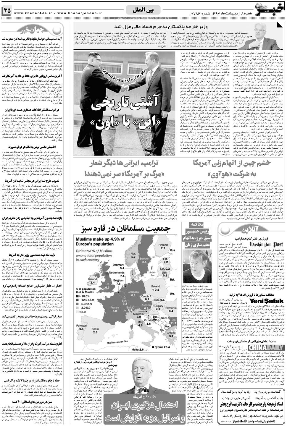 مشاهده صفحه ۳۵ روزنامه خبرجنوب تاریخ ۸  سال ۱۳۹۷
