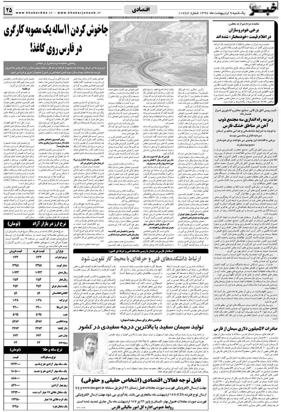مشاهده صفحه ۲۵ روزنامه خبرجنوب تاریخ ۹  سال ۱۳۹۷