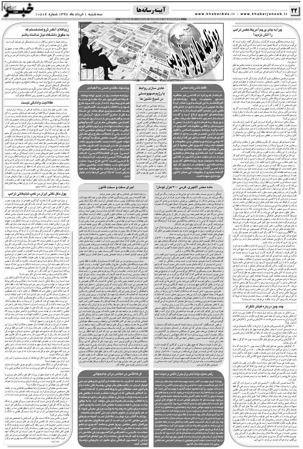 مشاهده صفحه ۲۲ روزنامه خبرجنوب تاریخ ۱  سال ۱۳۹۷