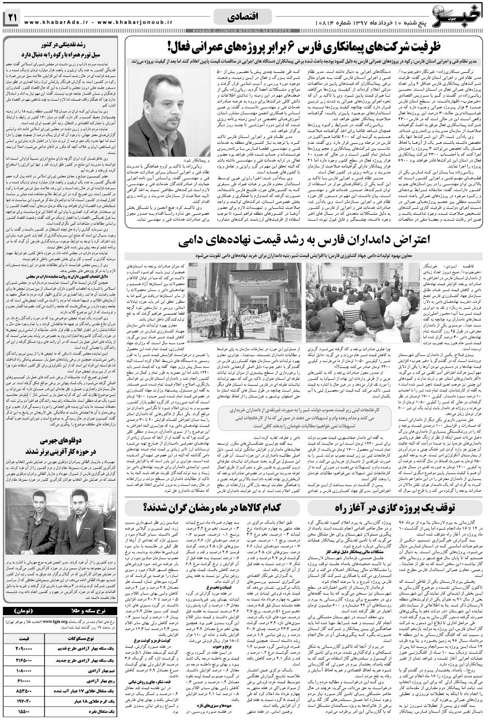 مشاهده صفحه ۲۱ روزنامه خبرجنوب تاریخ ۱۰  سال ۱۳۹۷