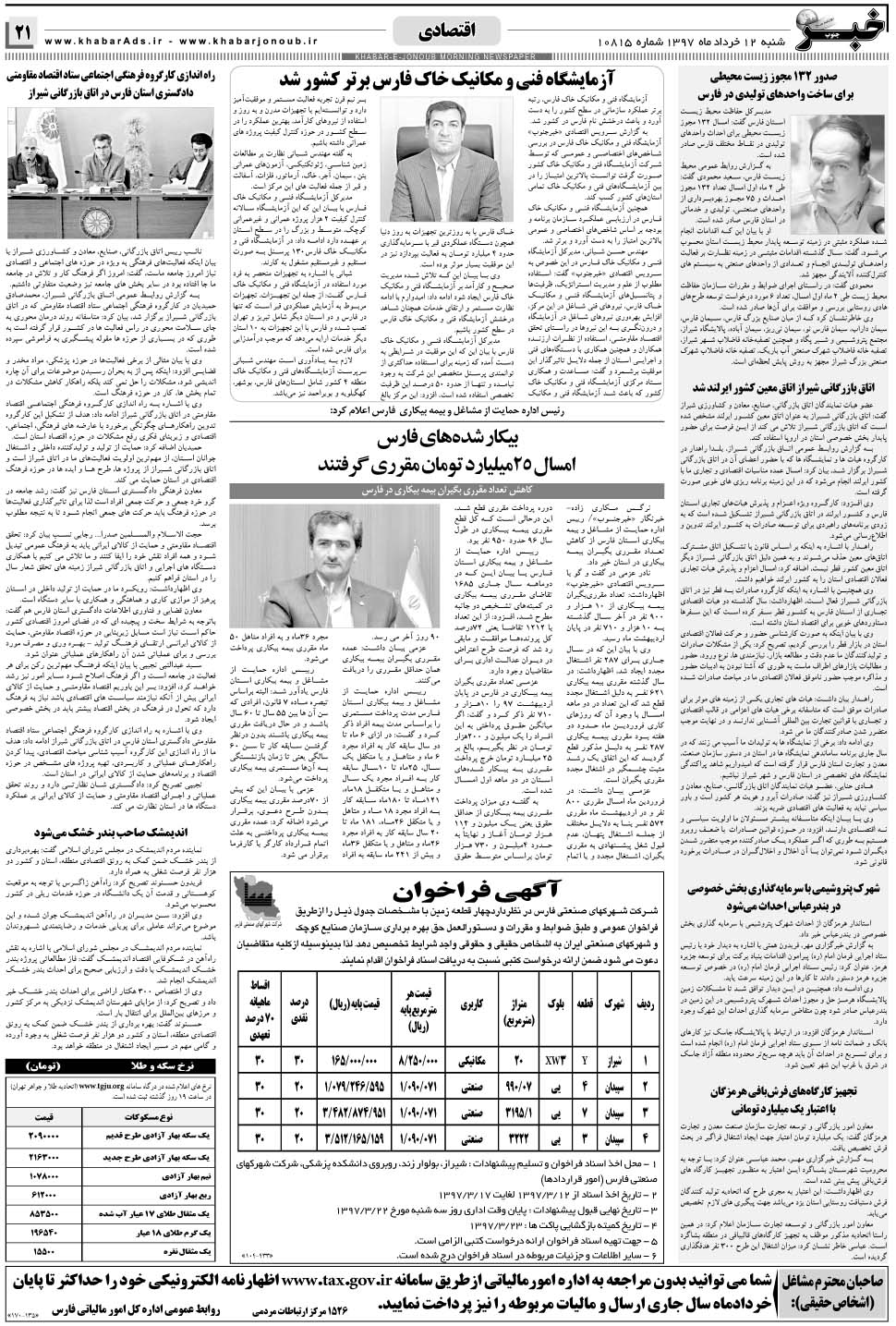 مشاهده صفحه ۲۱ روزنامه خبرجنوب تاریخ ۱۲  سال ۱۳۹۷