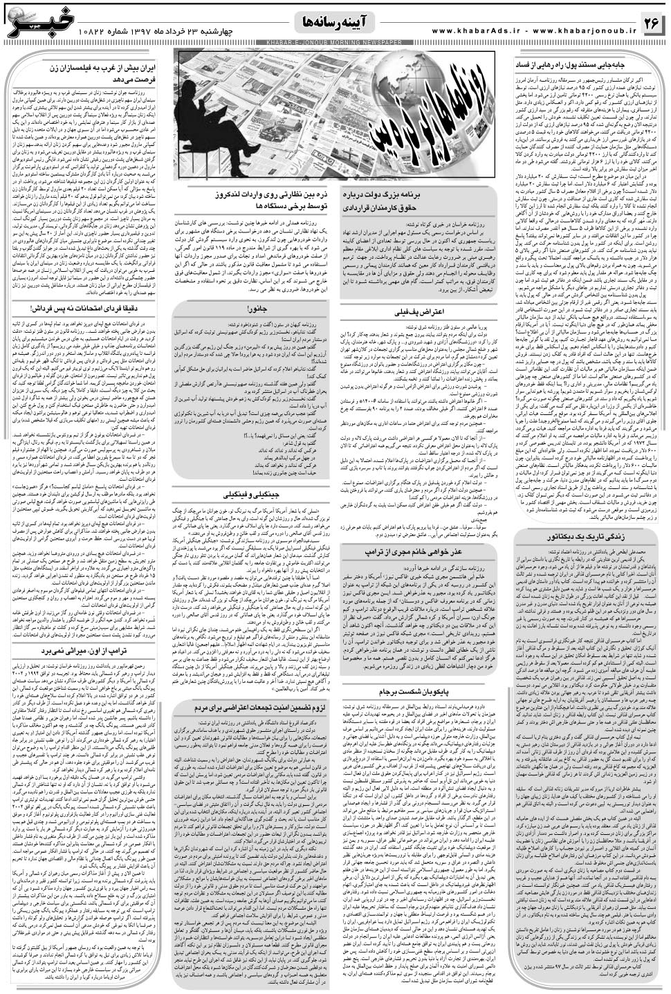 مشاهده صفحه ۲۶ روزنامه خبرجنوب تاریخ ۲۳  سال ۱۳۹۷