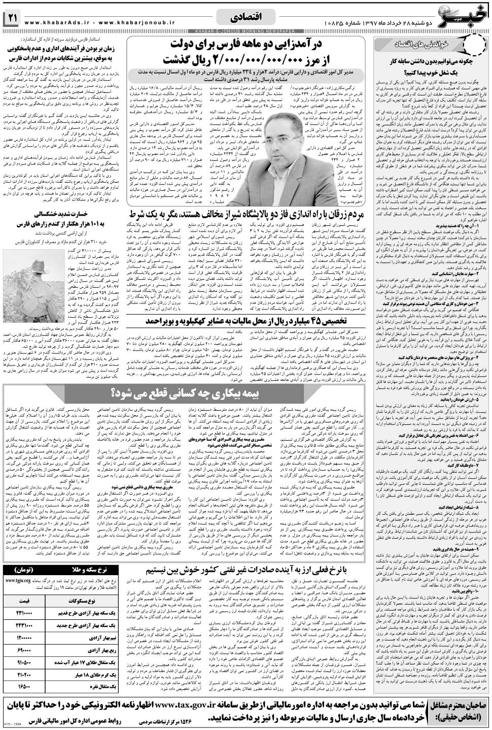 مشاهده صفحه ۲۱ روزنامه خبرجنوب تاریخ ۲۸  سال ۱۳۹۷