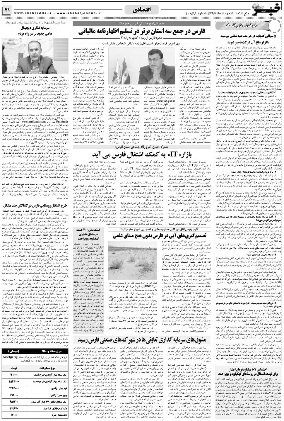 مشاهده صفحه ۲۱ روزنامه خبرجنوب تاریخ ۳۱  سال ۱۳۹۷