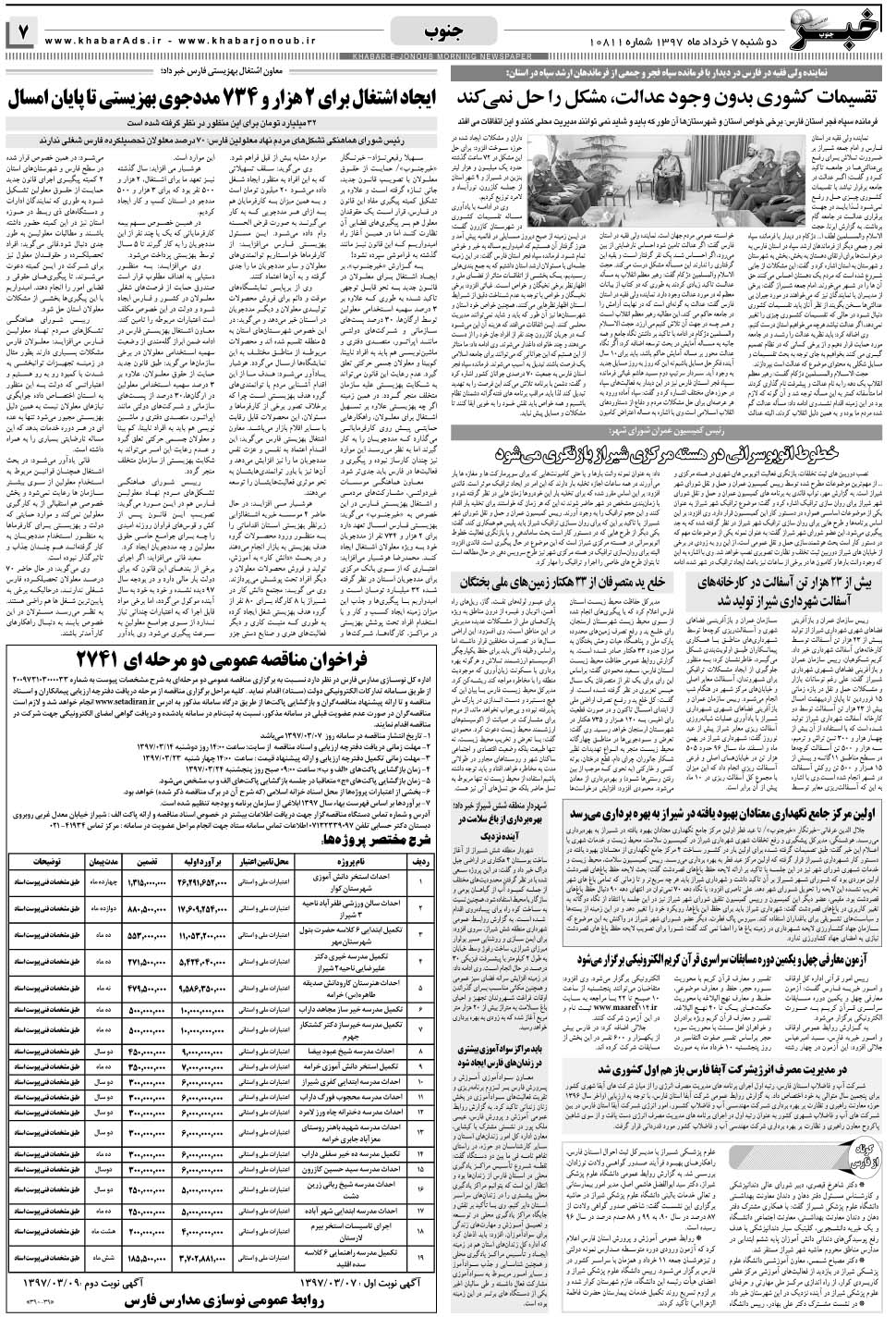 مشاهده صفحه ۷ روزنامه خبرجنوب تاریخ ۷  سال ۱۳۹۷