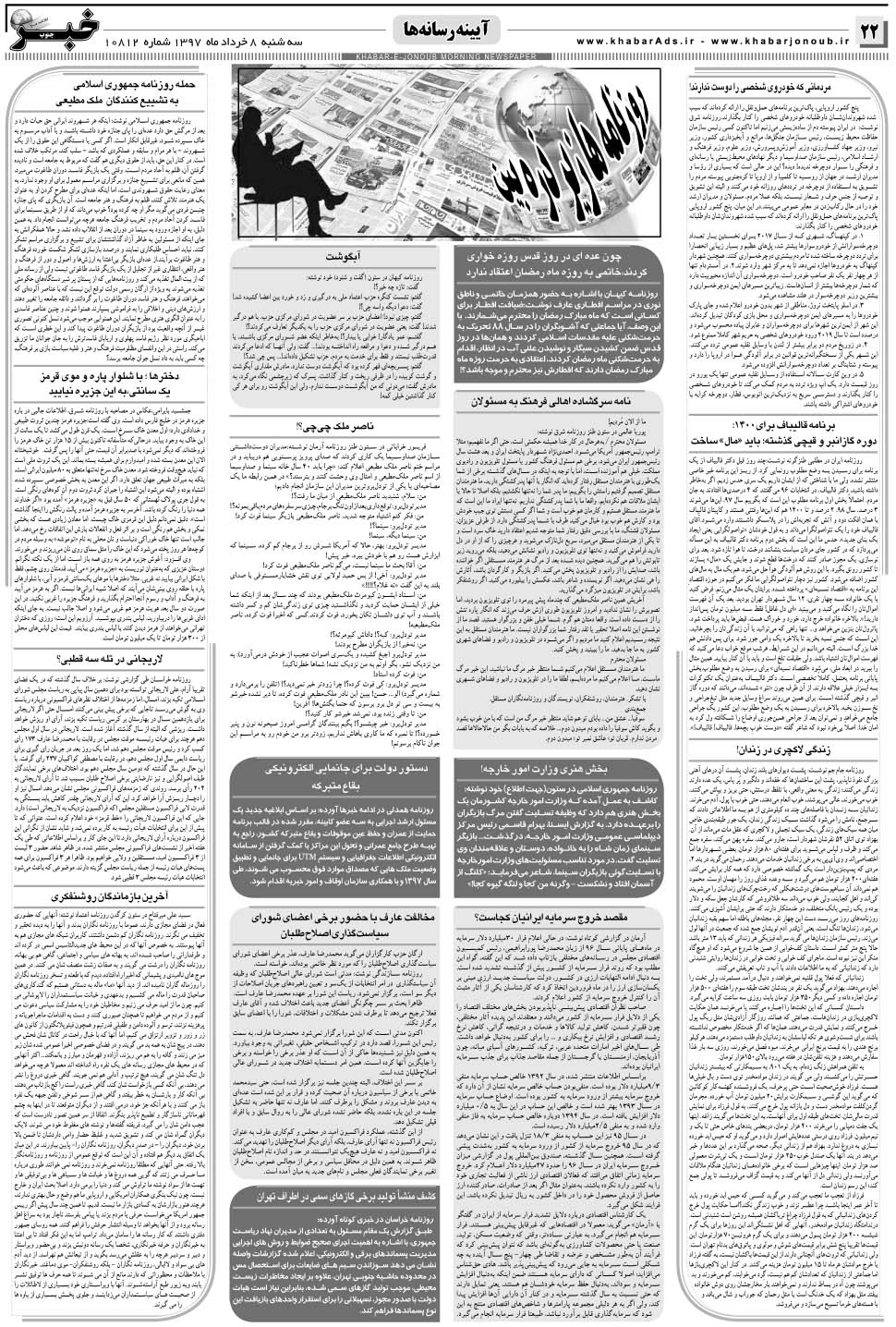 مشاهده صفحه ۲۲ روزنامه خبرجنوب تاریخ ۸  سال ۱۳۹۷