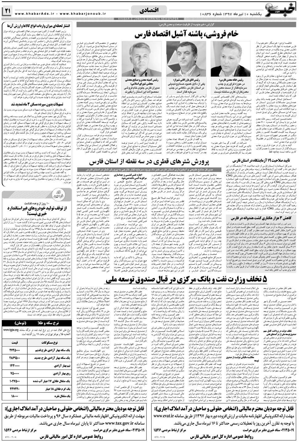 مشاهده صفحه ۲۱ روزنامه خبرجنوب تاریخ ۱۰  سال ۱۳۹۷