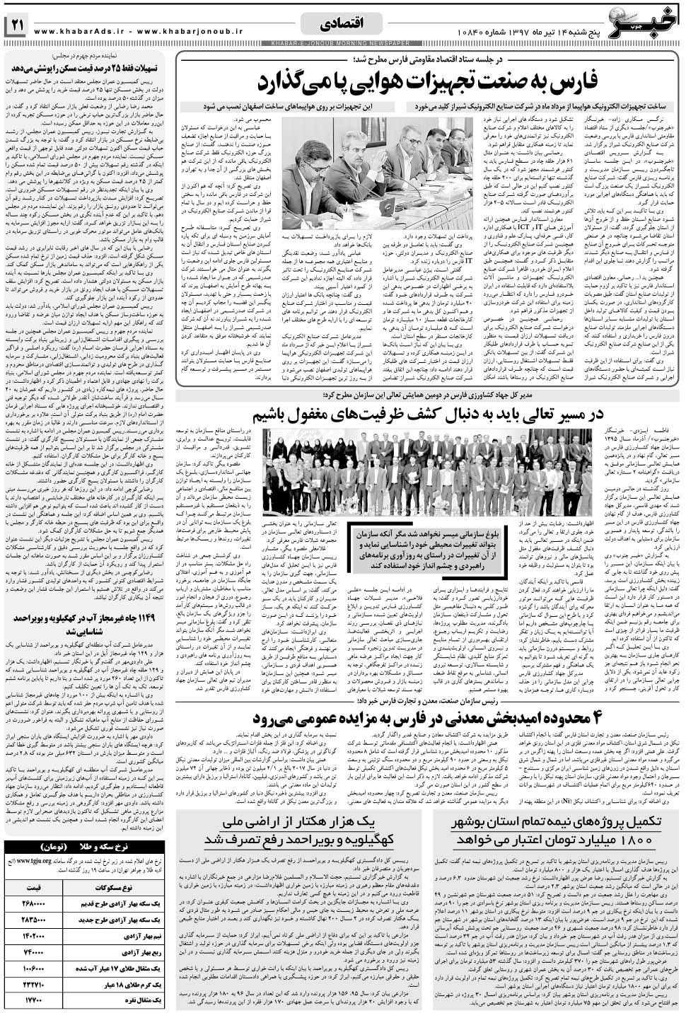 مشاهده صفحه ۲۱ روزنامه خبرجنوب تاریخ ۱۴  سال ۱۳۹۷