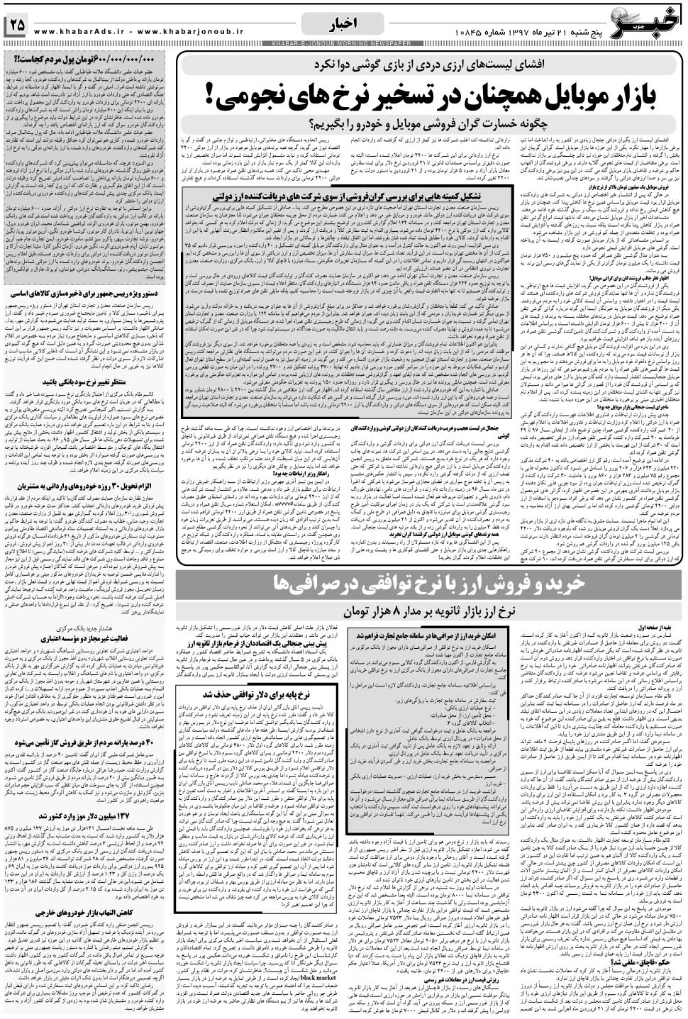 مشاهده صفحه ۲۵ روزنامه خبرجنوب تاریخ ۲۱  سال ۱۳۹۷