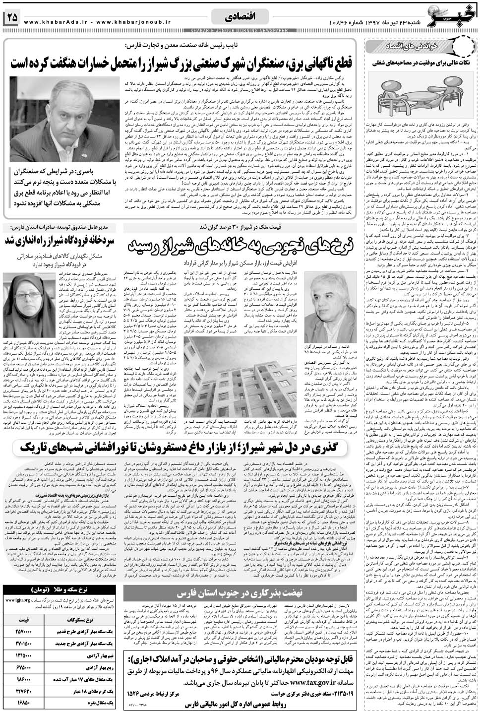 مشاهده صفحه ۲۵ روزنامه خبرجنوب تاریخ ۲۳  سال ۱۳۹۷