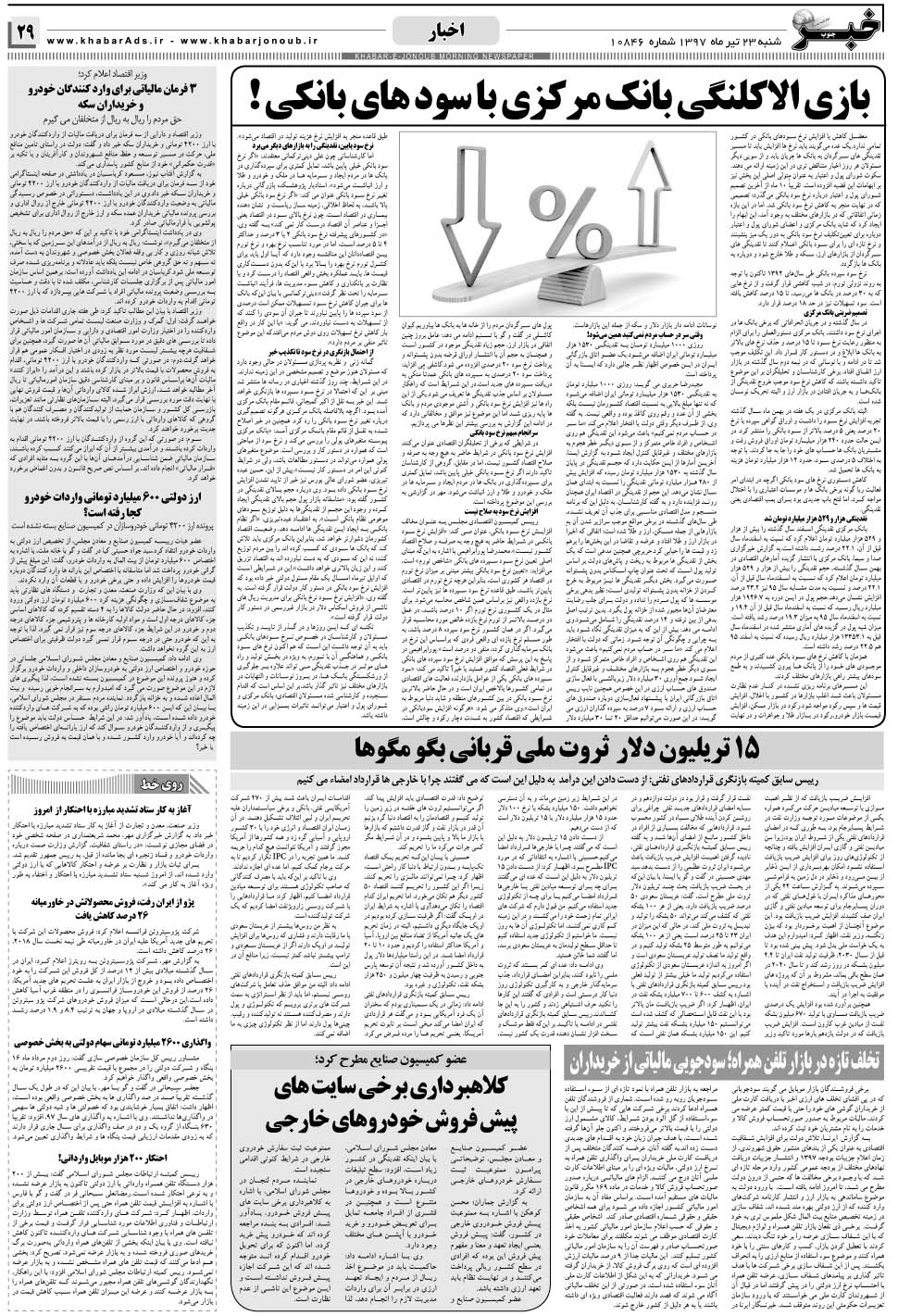 مشاهده صفحه ۲۹ روزنامه خبرجنوب تاریخ ۲۳  سال ۱۳۹۷