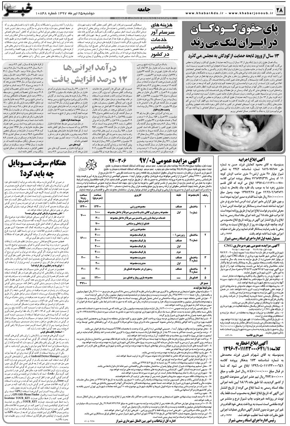 مشاهده صفحه ۲۸ روزنامه خبرجنوب تاریخ ۲۵  سال ۱۳۹۷