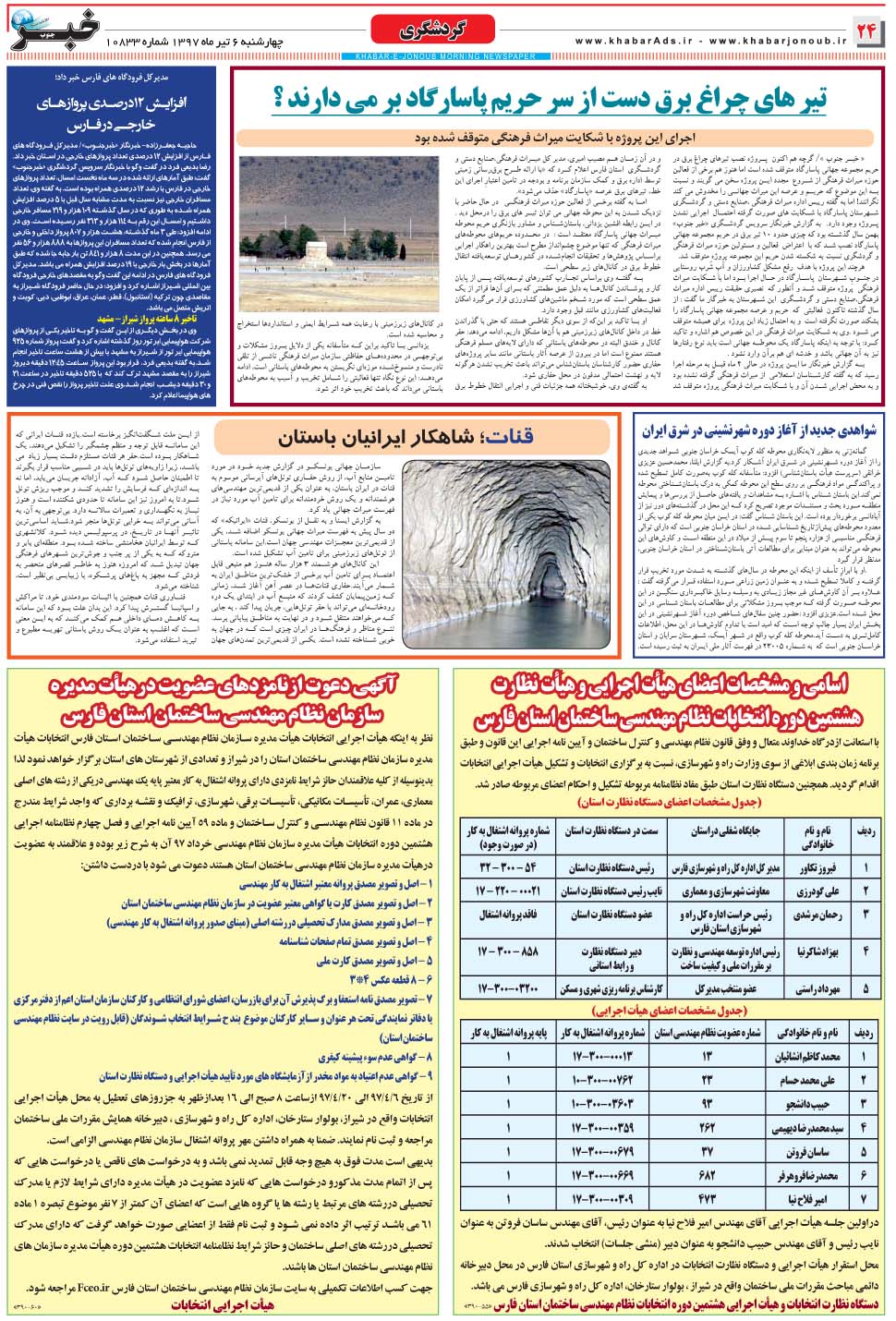 مشاهده صفحه ۲۴ روزنامه خبرجنوب تاریخ ۶  سال ۱۳۹۷