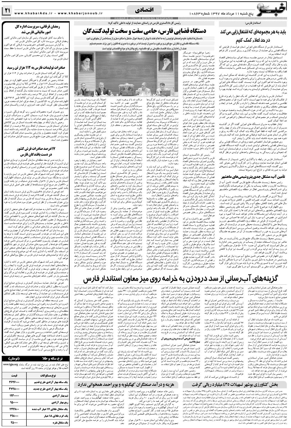 مشاهده صفحه ۲۱ روزنامه خبرجنوب تاریخ ۱۱  سال ۱۳۹۷