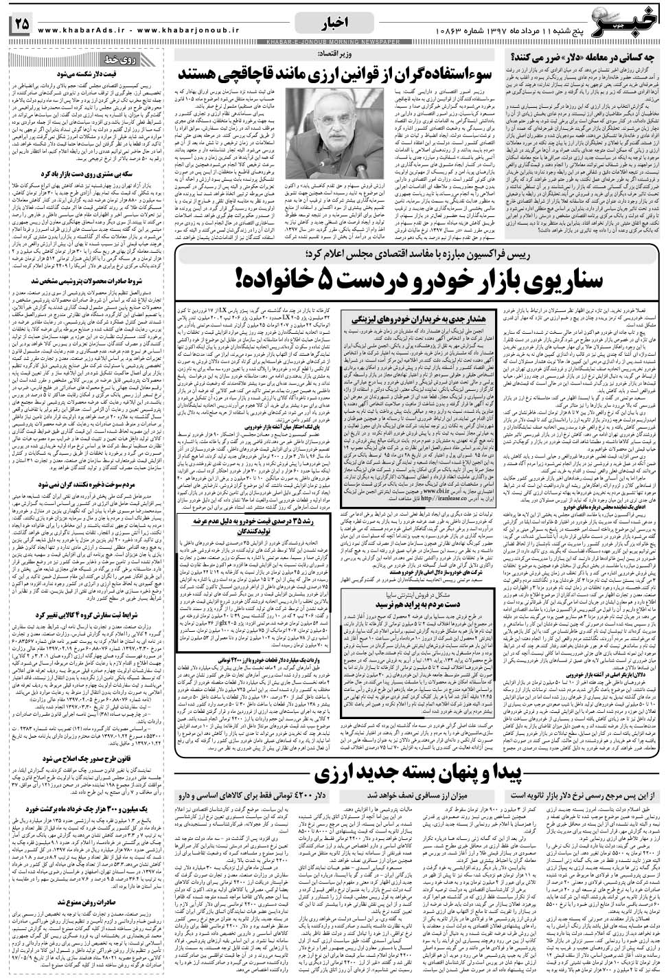 مشاهده صفحه ۲۵ روزنامه خبرجنوب تاریخ ۱۱  سال ۱۳۹۷