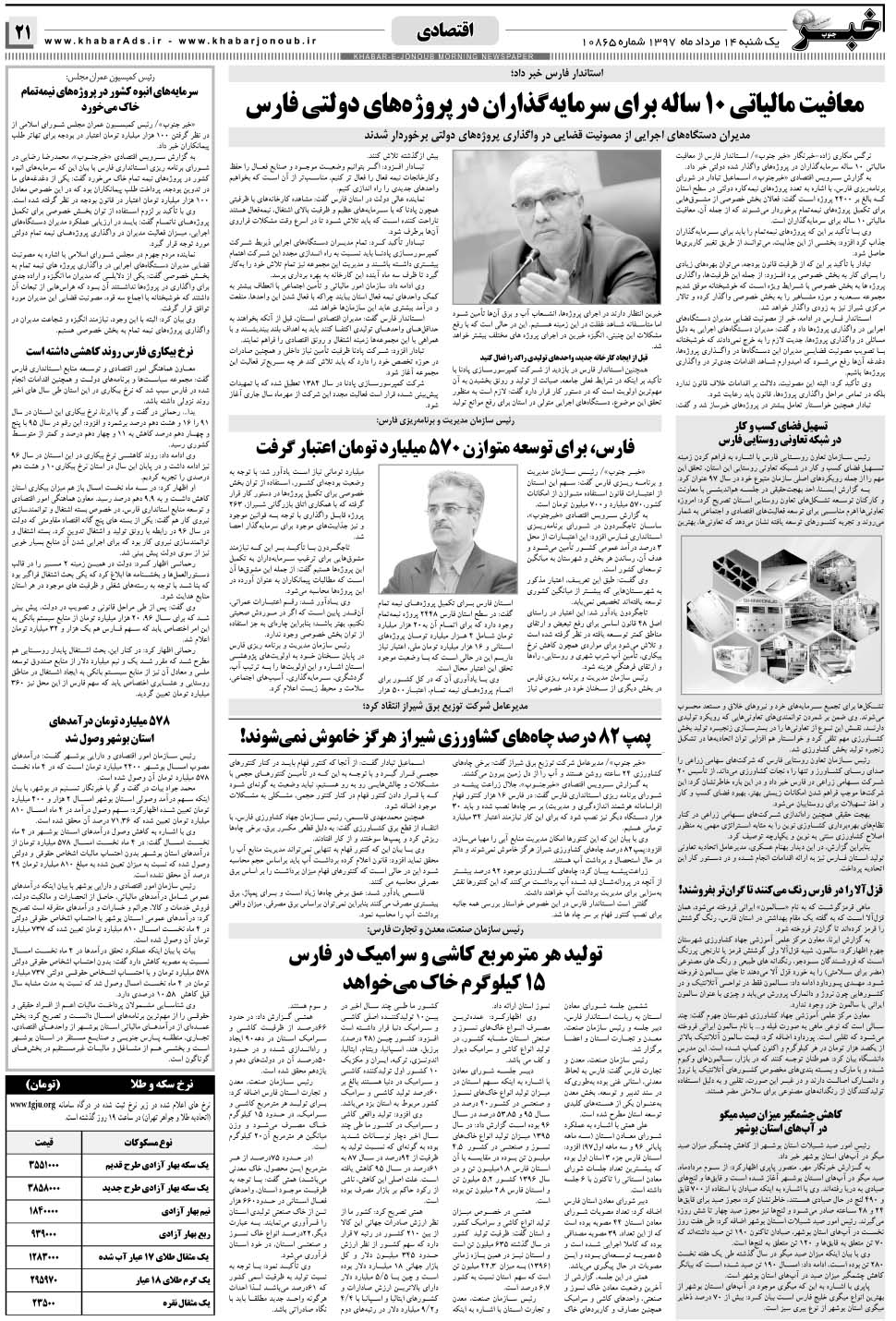 مشاهده صفحه ۲۱ روزنامه خبرجنوب تاریخ ۱۴  سال ۱۳۹۷