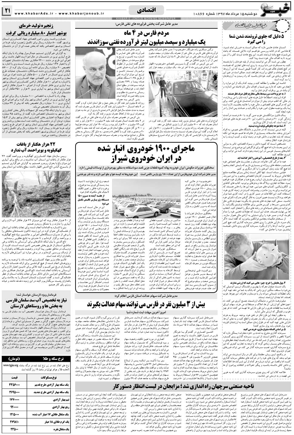 مشاهده صفحه ۲۱ روزنامه خبرجنوب تاریخ ۱۵  سال ۱۳۹۷