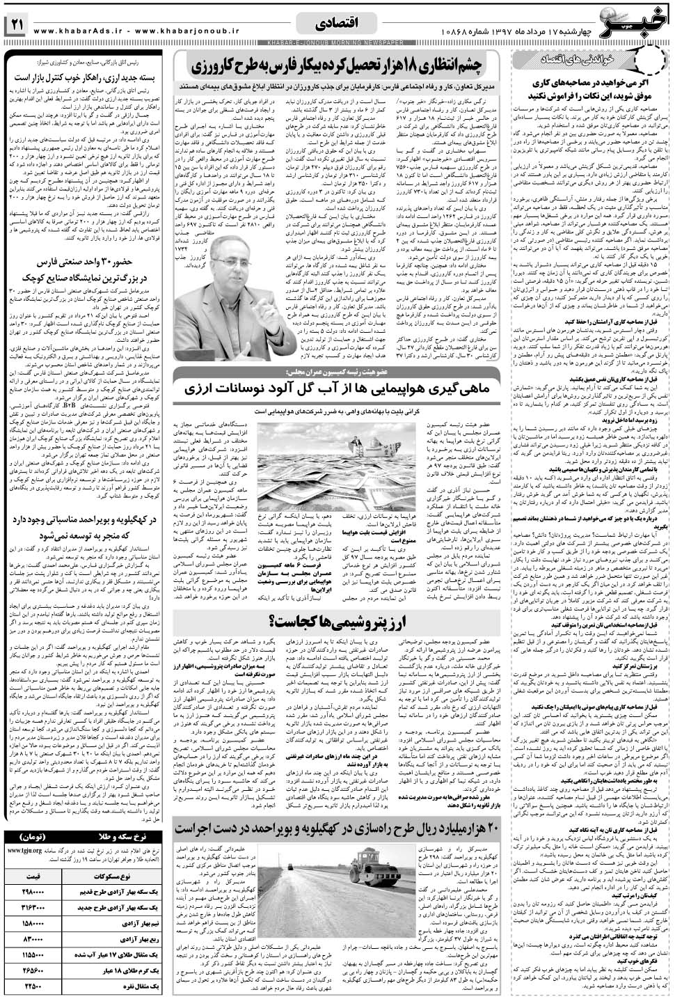 مشاهده صفحه ۲۱ روزنامه خبرجنوب تاریخ ۱۷  سال ۱۳۹۷