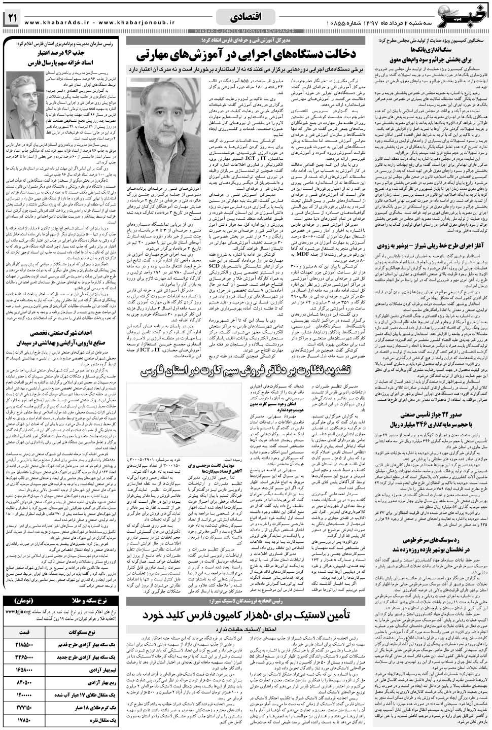 مشاهده صفحه ۲۱ روزنامه خبرجنوب تاریخ ۲  سال ۱۳۹۷