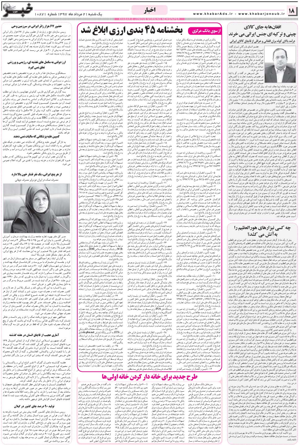 مشاهده صفحه ۱۸ روزنامه خبرجنوب تاریخ ۲۱  سال ۱۳۹۷