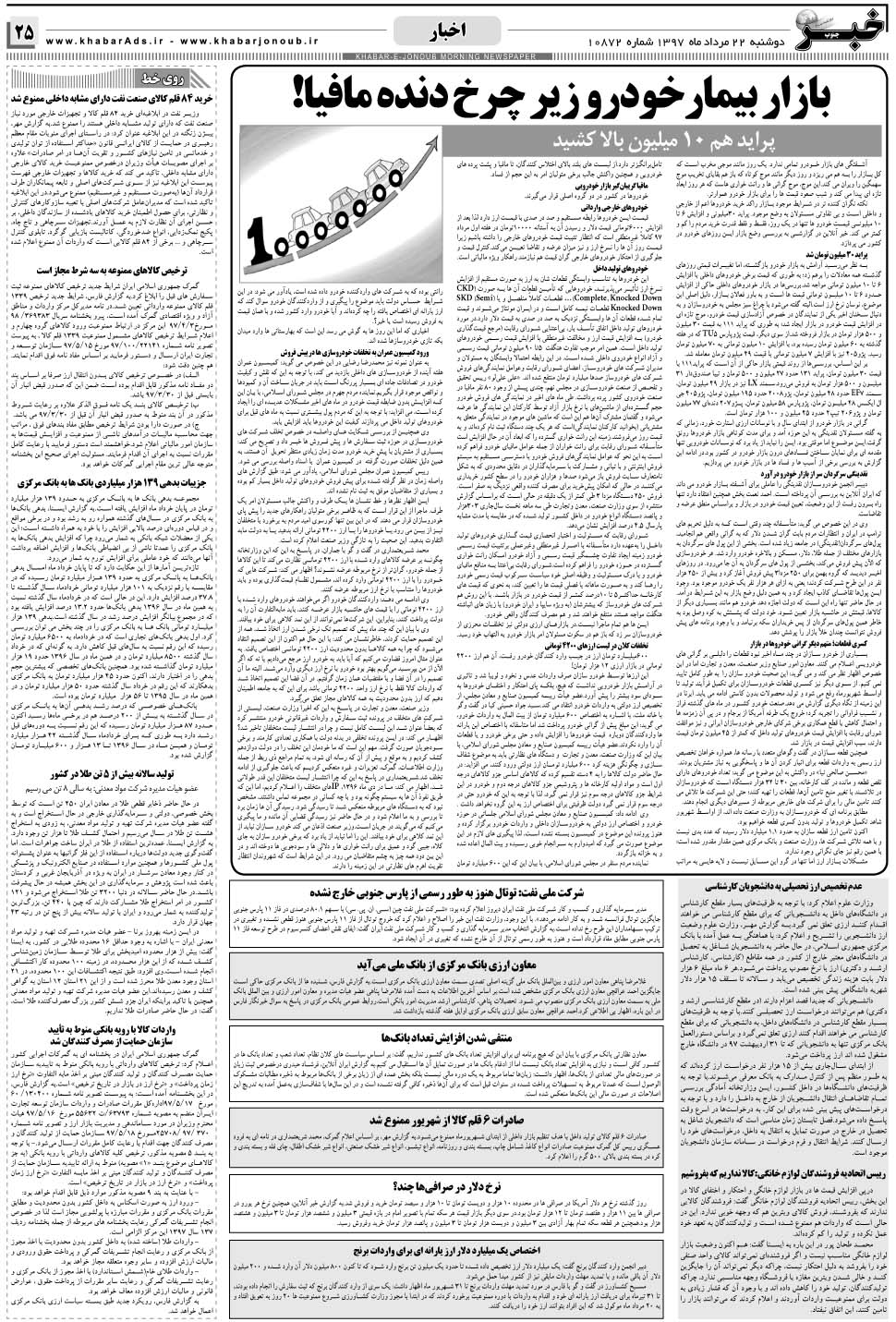 مشاهده صفحه ۲۵ روزنامه خبرجنوب تاریخ ۲۲  سال ۱۳۹۷
