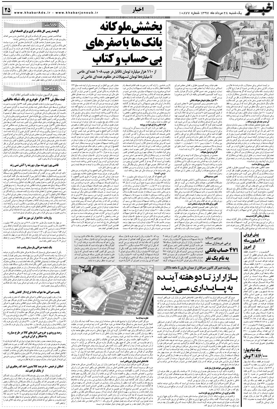 مشاهده صفحه ۲۵ روزنامه خبرجنوب تاریخ ۲۸  سال ۱۳۹۷