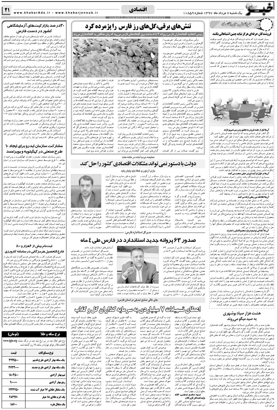 مشاهده صفحه ۲۱ روزنامه خبرجنوب تاریخ ۷  سال ۱۳۹۷